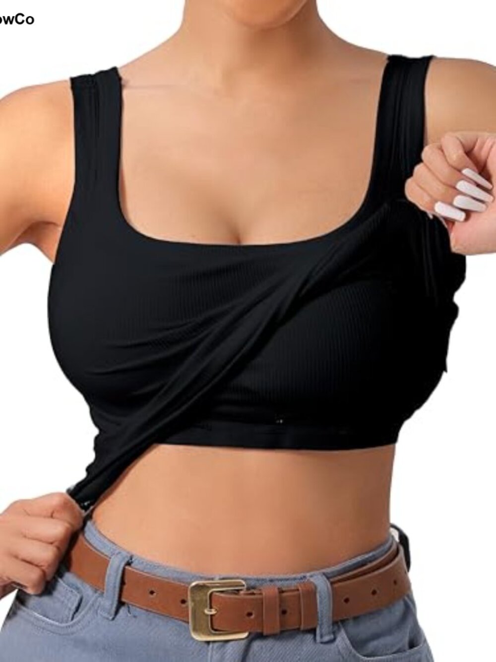 Womens Ribbed Tank Top with Built in Bra Removable Pads U-Back Workout